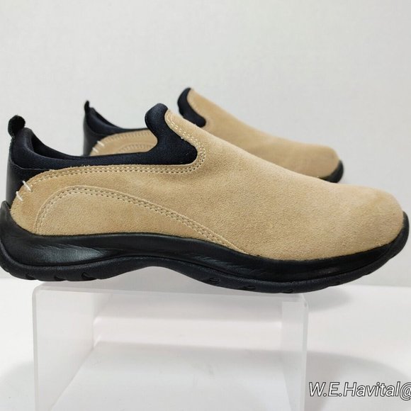 Lands End Suede Leather Moc Clog Slip-On Loafer Rubber Sole Tan Women's US 7B - Picture 1 of 16